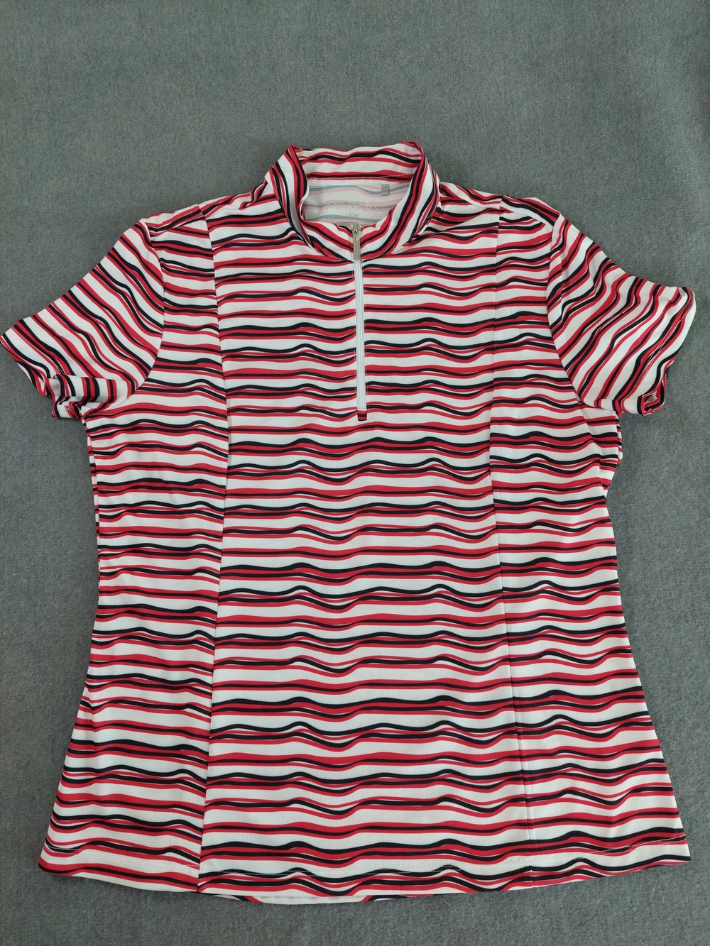 Mimosa by Nivo Golf Polo Top XL Red Black White Wavy Stripe Quarter Zip Shirt - Picture 2 of 8